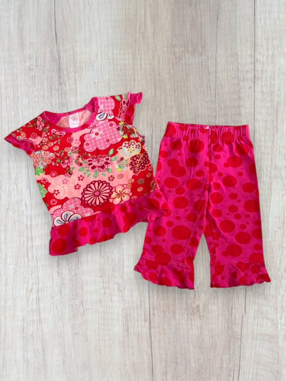 Oilily Girls Outfit Set Floral Top Pink Polka Dot Pants Artsy EU Made 116 5–6